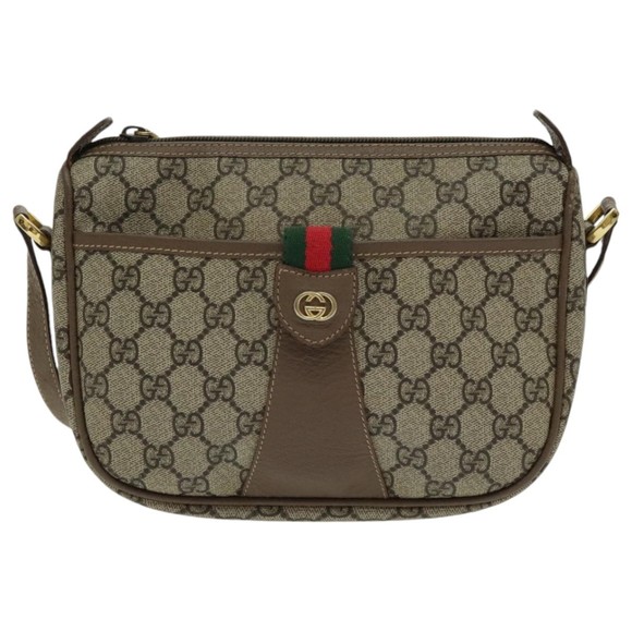 GUCCI GG Canvas Web Sherry Line Shoulder Bag PVC Beige Gold Auth 97156 - Picture 13 of 16